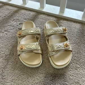 Gold Quilted Slide Sandals